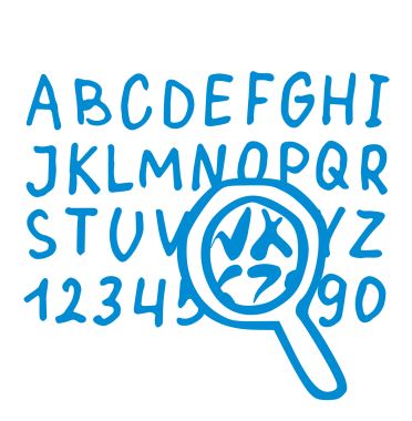 Grafik Buchstaben und Zahlen mit Lupe